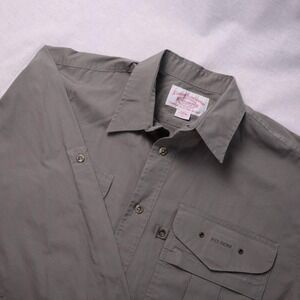 C. C. FILSON L Men's Khaki Cotton Casual Utility Shirt Cargo Zipper Pockets Larg
